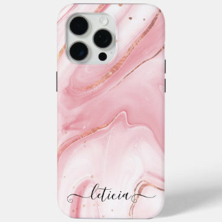 Pink & Gold Marble Girls iPhone 15 Pro Max Case