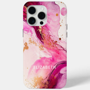 pink gold marble glitter personalized name iPhone 15 pro max case