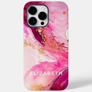 pink gold marble glitter personalized name Case-Mate iPhone 14 pro max case