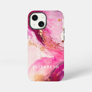 pink gold marble glitter personalized name iPhone 13 mini case