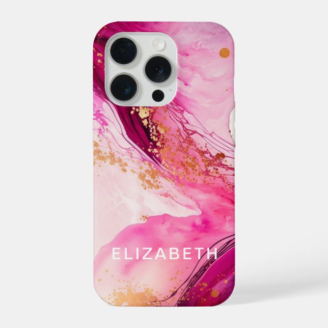 pink gold marble glitter personalized name  iPhone case (Back)