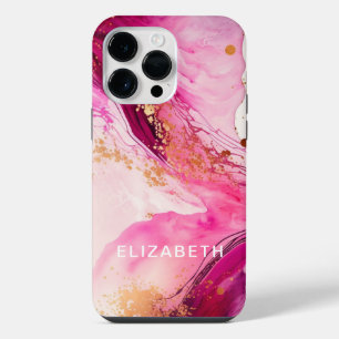 pink gold marble glitter personalized name iPhone 14 pro max case