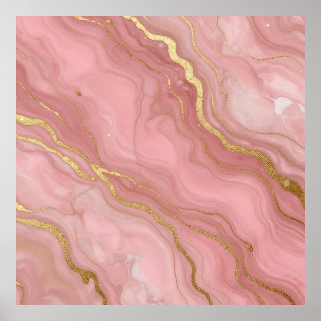 Pink Gold Marble Luxury Abstract Poster (Front)