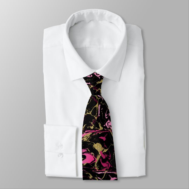 Pink Gold Marble Men Tie (Tied)
