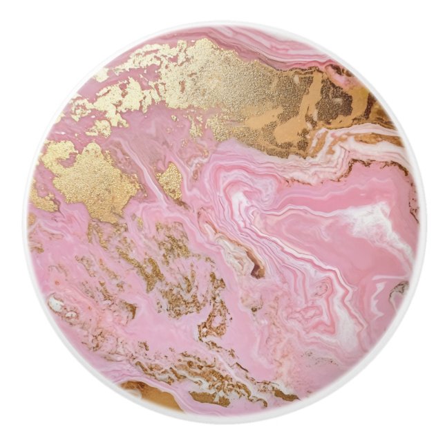 Pink Gold Marble Pattern Ceramic Knob (Front)