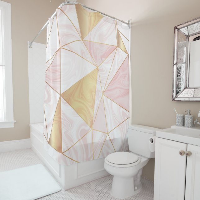 Pink & Gold Marble Poly Geometric Triangles (In Situ)