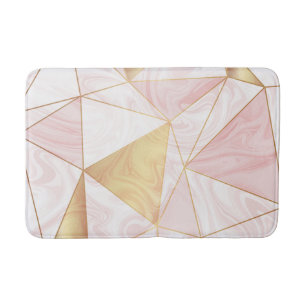 Pink & Gold Marble Poly Geometric Triangles Bath Mat