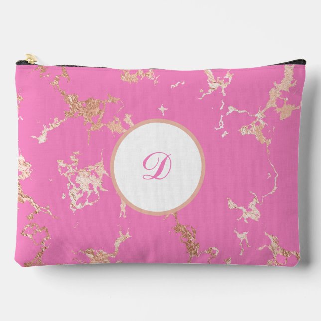 Pink & Gold Marble Pretty Custom  Accessory Pouch (Front)