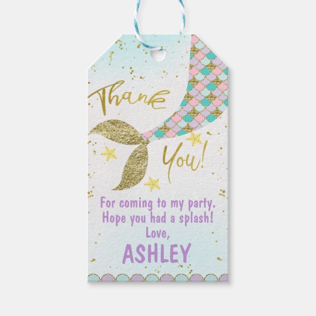 Pink Gold Mermaid Tail Birthday Favour Tag (Front)