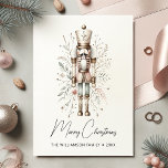 Pink & Gold Merry Christmas Nutcracker Card<br><div class="desc">Discover the elegance of holiday season with our Customizable Nutcracker Christmas Card. Immerse in the delicate watercolors of botanical imagery as a wooden nutcracker stands guard. The soft hues of pink gold and beige bring a cozy yet luxurious feel, making it a perfect choice to extend your heartfelt Merry Christmas...</div>