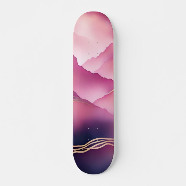 Pink Gold Metallic Marble Stone  Skateboard (Front)