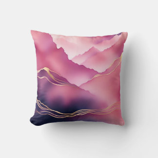 Pink Gold Metallic Marble Stone  Throw Pillow