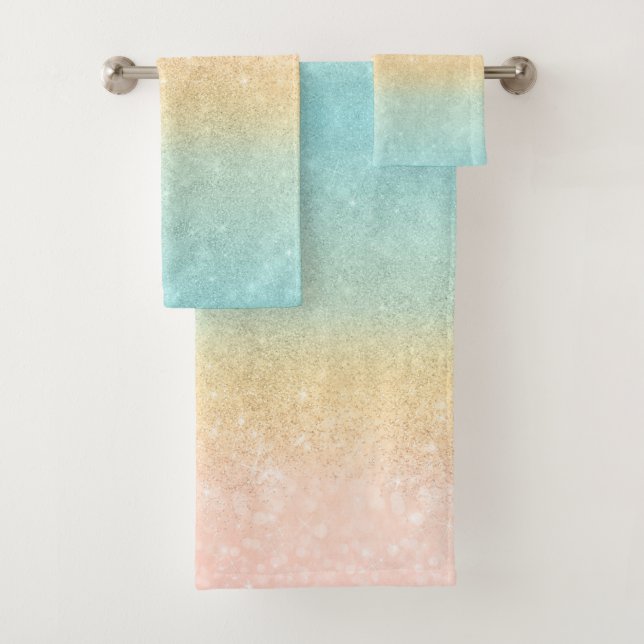Pink Gold Mint Glitter Ombre Luxury Design Bath Towel Set (Insitu)