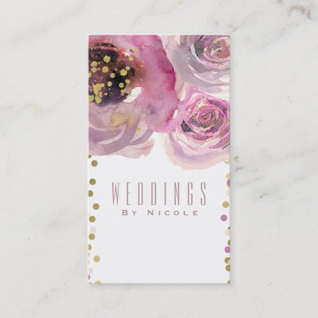 Pink & Gold Modern Floral Watercolor Chic Business Card (Front)