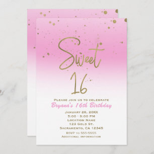 Pink & Gold Modern Glam SWEET 16 Birthday Party Invitation