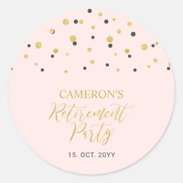 Pink & Gold | Modern Retirement Party Favour Classic Round Sticker (Front)