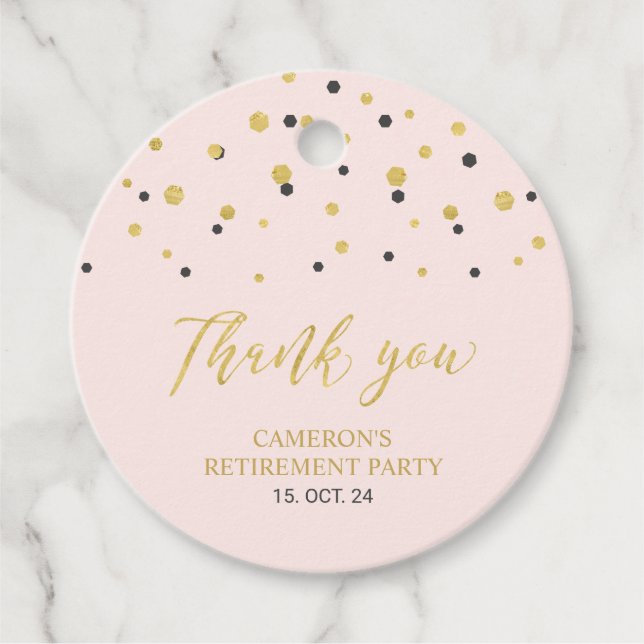 Pink & Gold Modern Retirement Thank you Favour Tag (Front)