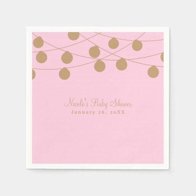 Pink & Gold Modern String Lights Chic Party Napkin (Front)