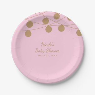 Pink & Gold Modern String Lights Chic Party Paper Plate