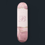 Pink Gold Monogram Agate Skateboard<br><div class="desc">Pink gold glitter monogram agate skateboard. Unique and chic style.</div>