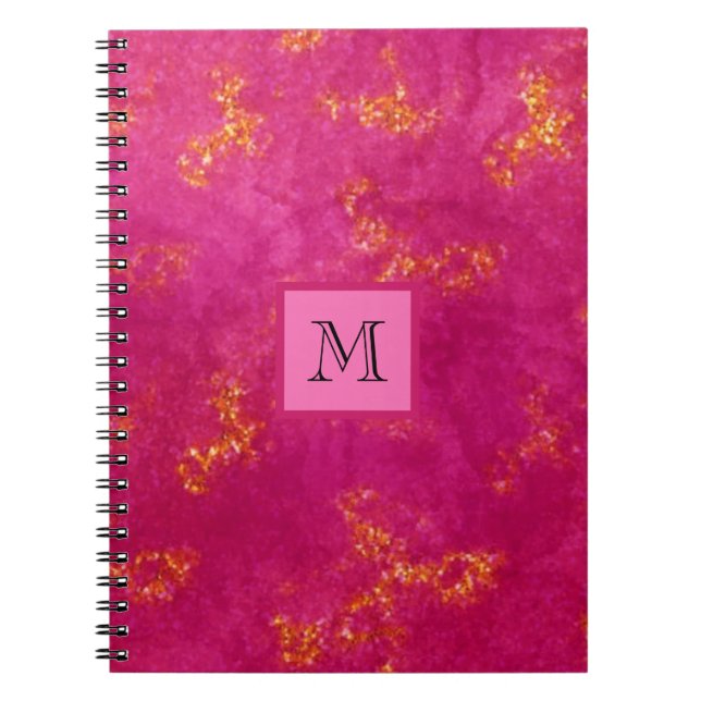 Pink Gold Monogram Girly Pattern Trendy Initial Notebook (Front)
