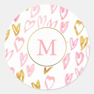 Pink & Gold Monogram Heart Stickers