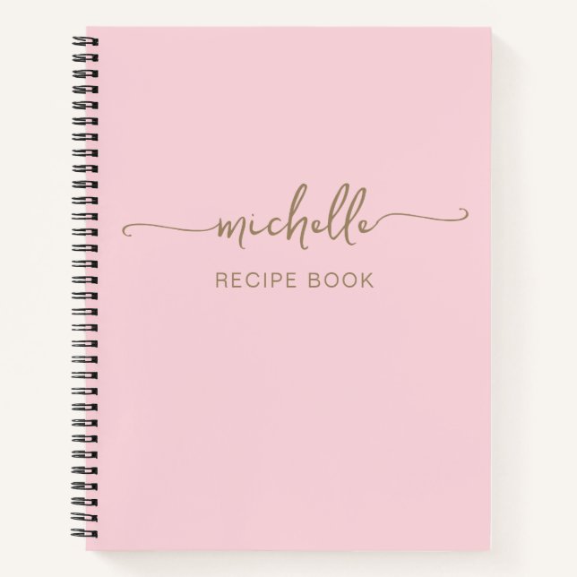 Pink Gold Monogram Name Signature Cookbook Recipe Notebook (Front)