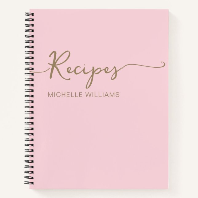 Pink Gold Monogram Name Signature Cookbook Recipe Notebook (Front)