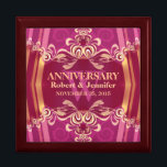 Pink Gold Monogram Wedding Anniversary Gift Box<br><div class="desc">Unique and Stylish digital lace in purple pink and gold design - Exquisite and elegant custom Wedding, Anniversary or engagement present. Personalize with names, anniversary date and monogram or numbers - made into a wonderful wooden gift box to keep trinkets, jewellery box for your special keepsakes. Makes a wonderful gift...</div>