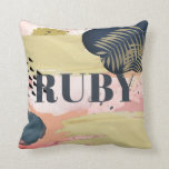 Pink Gold Navy Abstract Pattern Throw Pillow<br><div class="desc">This stylish and modern personalized throw pillow features your name in navy blue on abstract brush strokes,  shapes,  and patterns in pink,  navy blue,  faux gold,  and black. Personalize it for your needs. You can find matching products at my store.</div>
