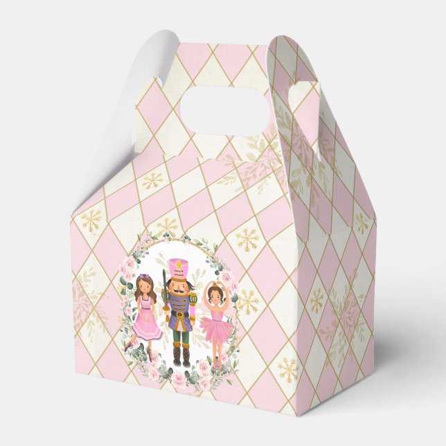 Pink Gold Nutcracker Holiday Floral Wreath Favor Box (Front Side)