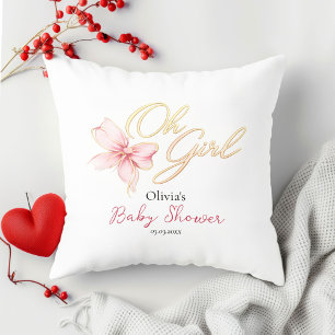 Pink & Gold “Oh Girl” Gold Typography Baby Shower Throw Pillow