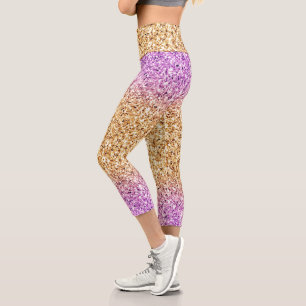 Pink-Gold Ombre Glitters Capri Leggings