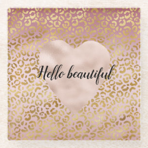 Pink Gold Ombre Leopard Print Coaster