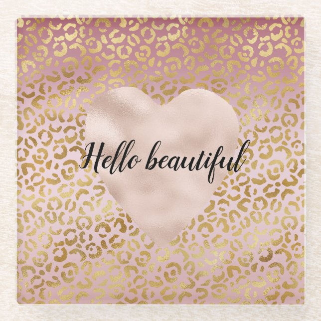 Pink Gold Ombre Leopard Print       Coaster (Front)