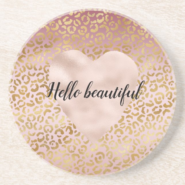 Pink Gold Ombre Leopard Print       Coaster (Front)