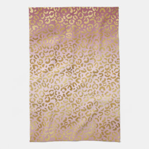Pink Gold Ombre Leopard Print Kitchen Towel