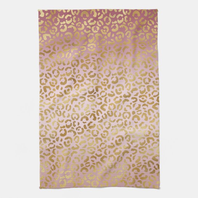 Pink Gold Ombre Leopard Print   Kitchen Towel (Vertical)