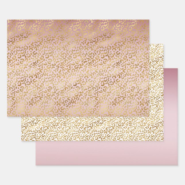 Pink Gold Ombre Leopard Print           Wrapping Paper Sheet (Set)