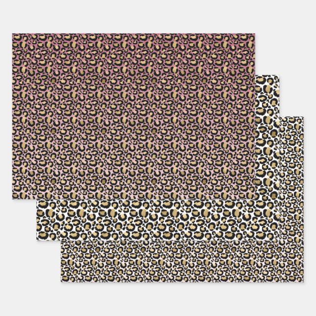 Pink Gold Ombre Leopard Prints Wrapping Paper Sheet (Set)