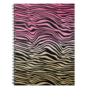 Pink Gold Ombre Watercolor Black Zebra Notebook