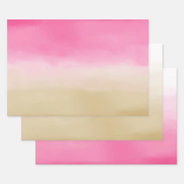 Pink Gold Ombre Watercolor Wrapping Paper Sheet (Set)