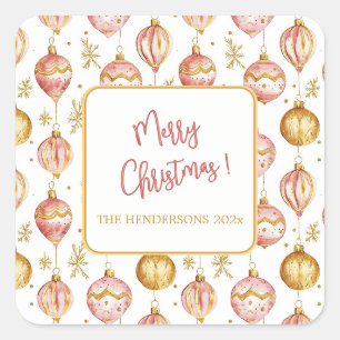 Pink Gold Ornaments Christmas Vintage  Square Sticker