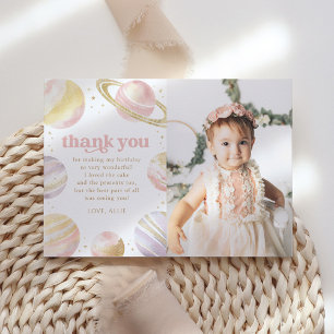 Pink Gold Outer Space Birthday Thank You Card