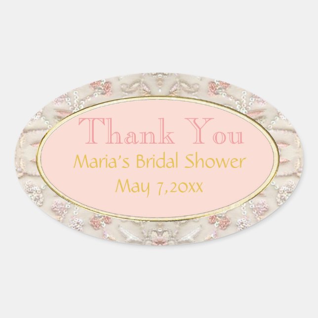 Pink Gold Oval Bridal Thank You Stickers (Front)