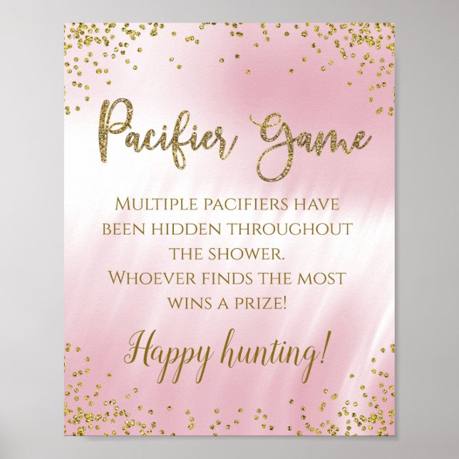 Pink Gold Pacifier Baby Shower Game Sign (Front)