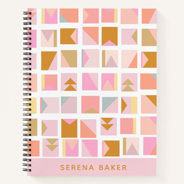 Pink Gold Pastel Colours Geometric Personalized Notebook (Front)
