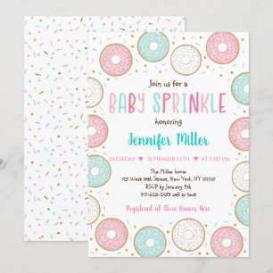 Pink Gold Pastel Doughnut Baby Sprinkle Invitation