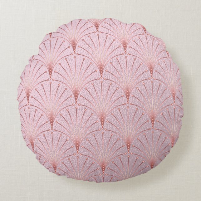 Pink gold pattern,fan feather pattern,Art Deco chi Round Pillow (Front)