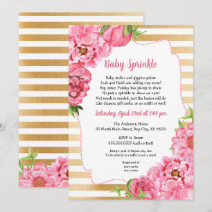 Pink Gold Peonies Baby Sprinkle Invitations